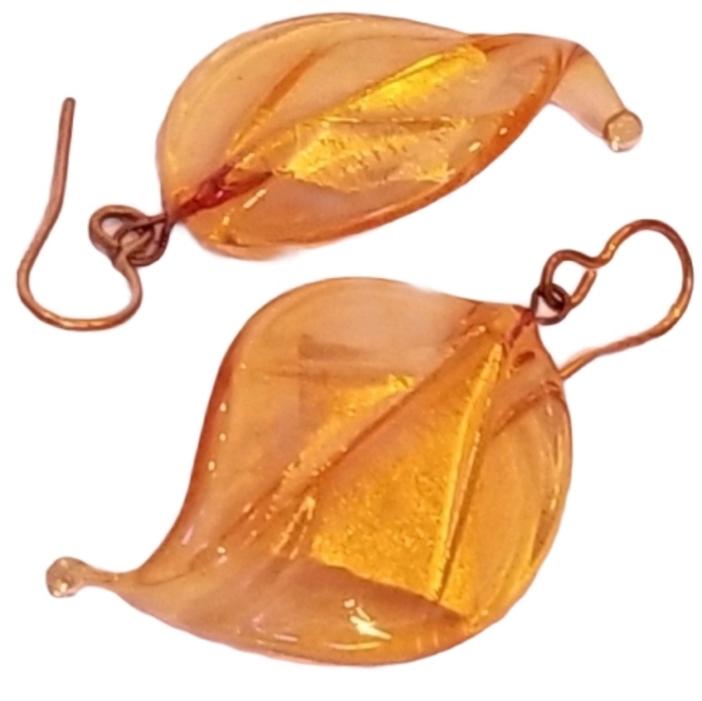 Acrylic Gold Leaf Earrings Vintage
